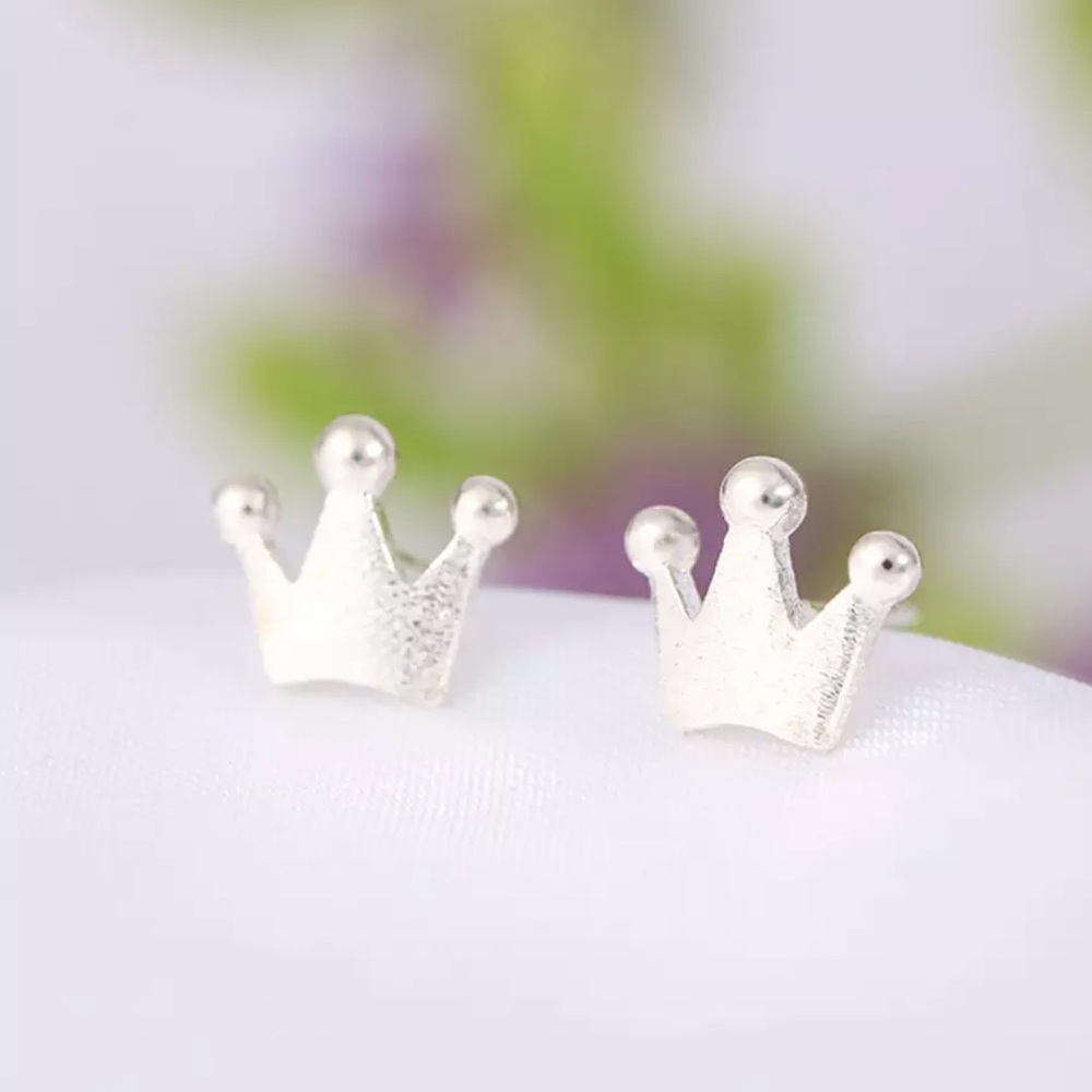 Sterling Silver 925 Crown Stud Earrings